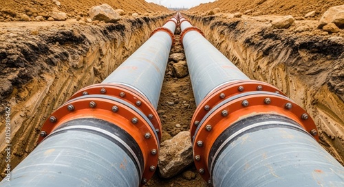 Large industrial pipes in construction site for infrastructure development