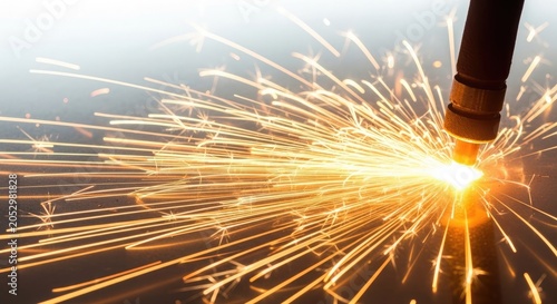 Welding in action sparks fly as construction tool cuts through metal