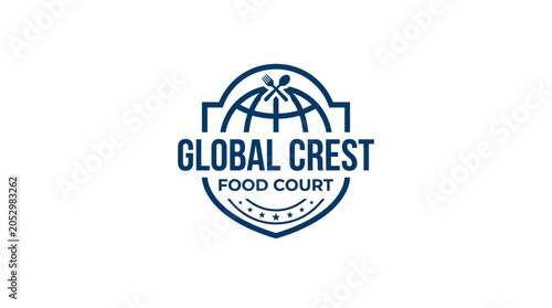 International food court logo with globe and cutlery.