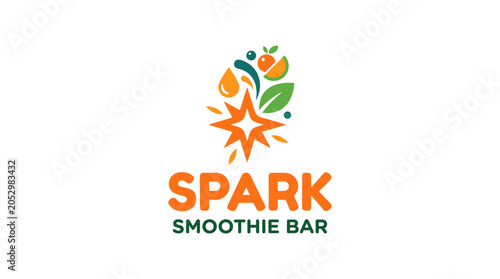 Spark smoothie bar fresh fruit juice splash logo design.