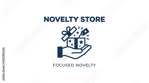 Fotografía Novelty Store logo with hand holding gift box icon.