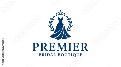 Foto Premier bridal boutique logo with wedding dress and crown.