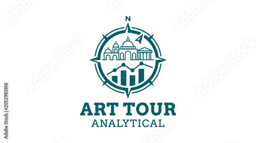 Tableau sur toile Art tour logo with compass and historical landmarks.