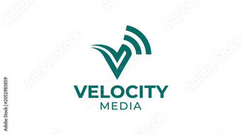 Fotografía Modern green checkmark signal logo for media companies.