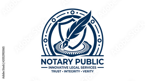 Tableau sur toile Notary Public professional legal logo with quill and shield.