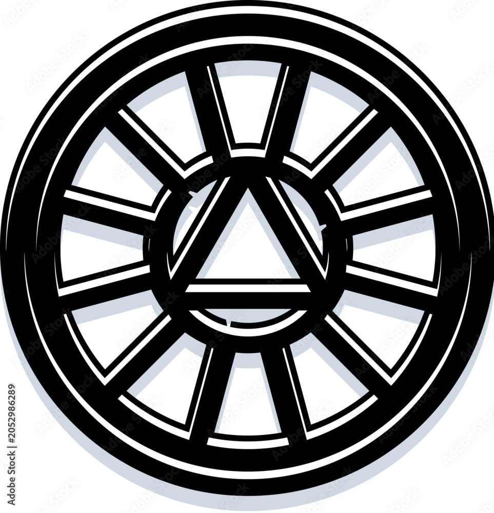Obraz premium Futuristic energy core design combining a central triangle symbol within a circular, segmented structure, ideal for concepts of advanced technology, power, and innovation