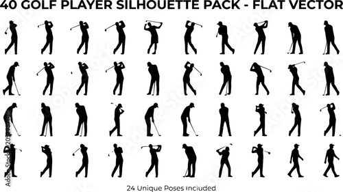 Fotografie Collection of Diverse Golf Player Silhouettes in Various Action Poses Representi