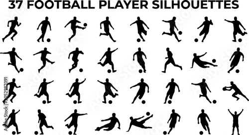 Foto Collection of thirtyseven diverse football player silhouettes in dynamic action