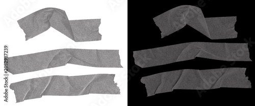 Canvas Print Silver duct tape strips set, wrinkled adhesive masking tape pieces, grey industr
