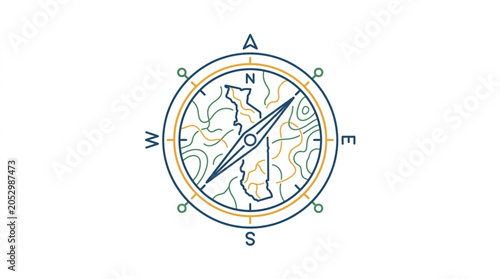 Fotografie Compass with topographic map overlay indicating direction.