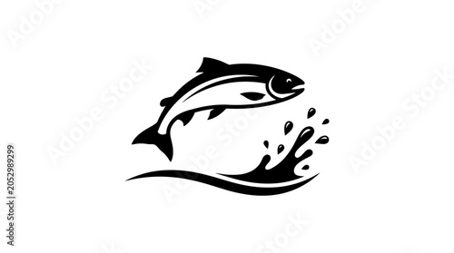 Abstract fish leaping over wave splash in monochrome