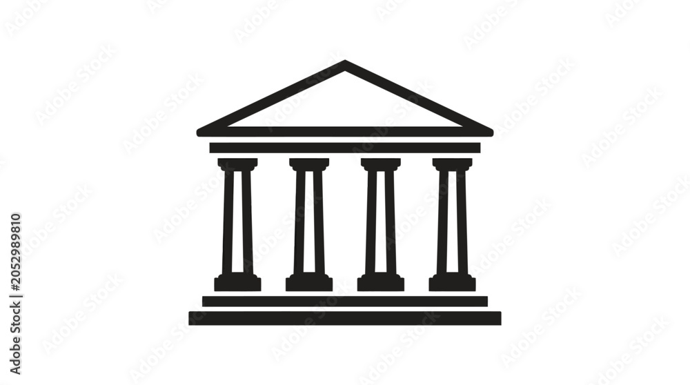 Fototapeta premium Classical greek temple icon with columns and triangular pediment