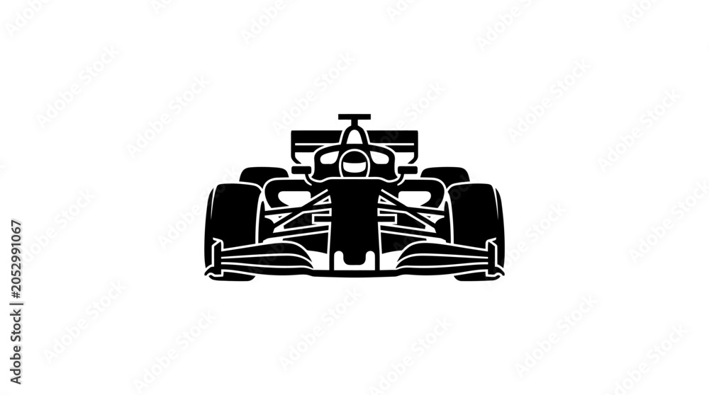 Obraz premium Formula one racing car front view silhouette on white background