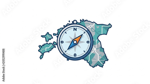 Foto Estonia Map with Compass Navigation Symbol.