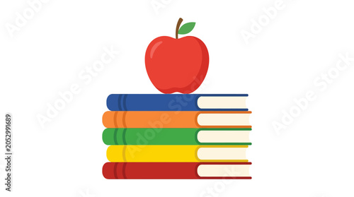 Bild auf Leinwand Stack of four colorful books with a red apple.