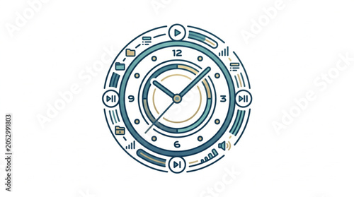 Tableau sur toile Futuristic digital clock with modern interface and icons.