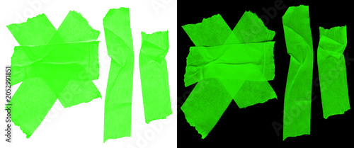 Fotografie Neon green masking tape strips set, vibrant fluorescent adhesive paper pieces, t