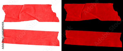 Quadro su tela Red masking tape strips set, torn adhesive paper tape pieces with wrinkled textu