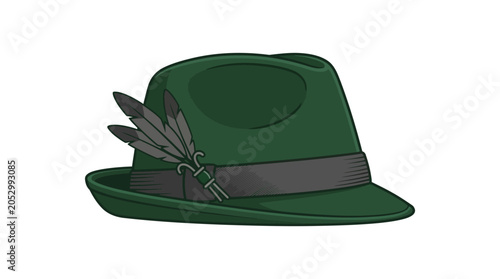 Foto Traditional green alpine fedora hat with feather detail.