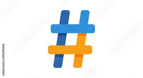 Multi colored segmented hashtag symbol on white