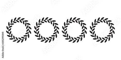 Four identical black laurel wreath frames arranged horizontally on a white background with a clean minimalist decorative borders or