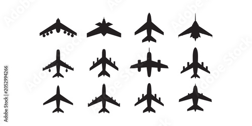 Silhouettes of airplanes black white transportation