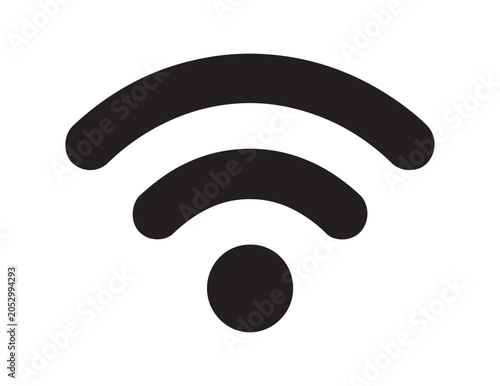 Single Black Silhouette Wi-Fi Signal with Three Curved Waves and a Solid Circle on a White Background