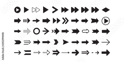 Various black arrows on white background symbols
