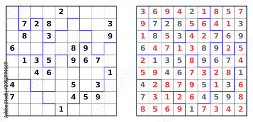 Tableau sur toile Sudoku jigsaw puzzle 9x9 hard level for adults printable with answers A4