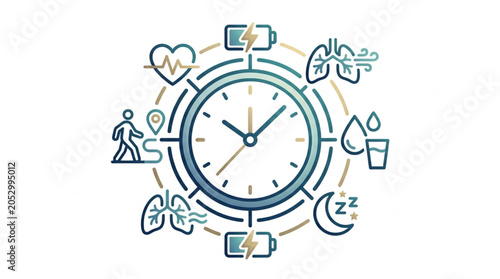 Obraz na plátně Health and Wellness Icons Circulating a Clock Face.