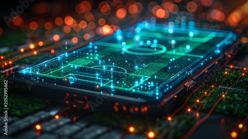 Ai powered football stadium interface on futuristic digital platform