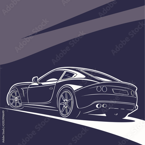 Modern luxury sports car driving on road graphic illustration with automotive transport performance transportation