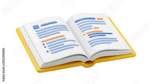 Vector illustration of 3d open book icon with yellow cover on a transparent background