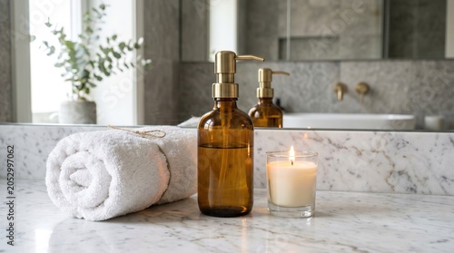 Relaxing Bathroom Spa Setting with Candle and Towel