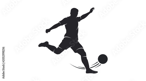 Black silhouette of a soccer player kicking a ball.