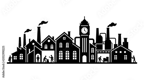 Black silhouette of an industrial city with factory chimneys