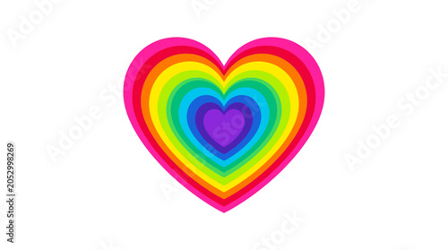 Concentric rainbow heart symbol representing love and diversity.