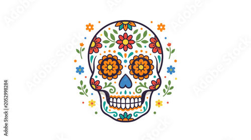 Decorated Day of the Dead sugar skull with flowers.