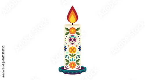 Decorative Day of the Dead candle with sugar skull.