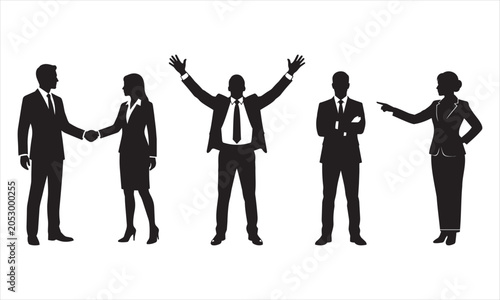 Silhouettes of business people in various poses