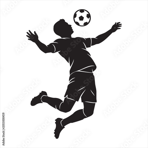 Silhouette of a soccer player jumping to head the ball