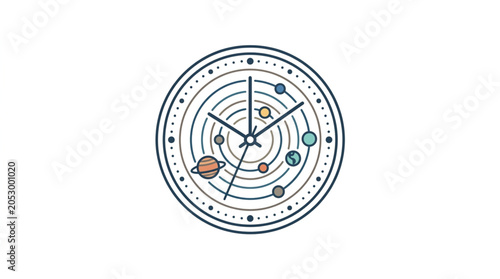 Photos Stylized Solar System Clock with Planets and Orbit Lines.