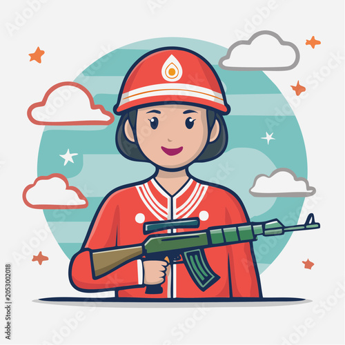 Cartoon Soldier Woman Holding Rifle