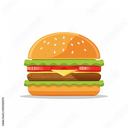 Flat design hamburger with lettuce, tomato, cheese, and patty