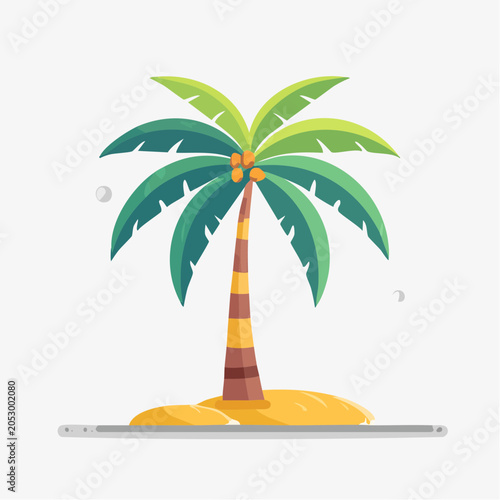 Flat illustration of a palm tree on a sandy island