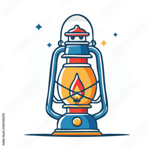 Vintage oil lantern with flame illustration