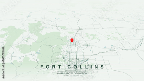 Schilderij op canvas Modern minimalist vector map of Fort Collins, Colorado, USA