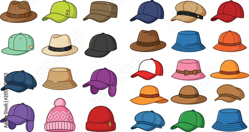 Fotografía Vector illustration collection of various men and women hats caps and headwear i