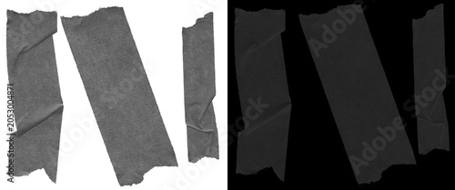 фотографія Black masking tape strips with wrinkled texture, set of dark adhesive paper piec