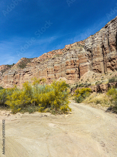 Desert canyon landscape in Granada Geopark with colorful cliffs